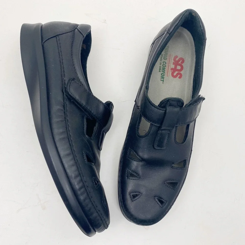 SAS Roamer Tripad Comfort Leather Mary Jane Loafers Women 10S Slim Black Comfort